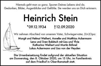 Traueranzeige von Heinrich Stein von vrm-trauer