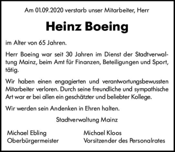Traueranzeige von Heinz Boeing von vrm-trauer