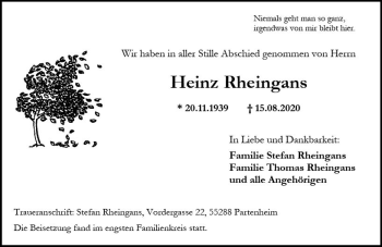 Traueranzeige von Heinz Rheingans von vrm-trauer
