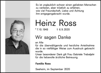Traueranzeige von Heinz Ross von vrm-trauer