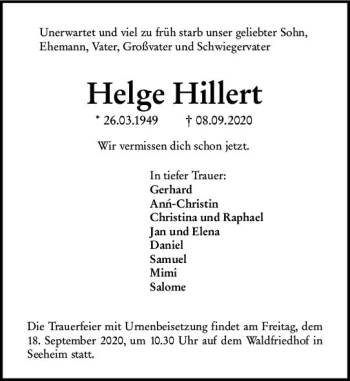 Traueranzeige von Helge Hillert von vrm-trauer