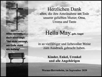 Traueranzeige von Hella May von vrm-trauer