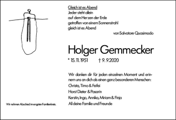 Traueranzeige von Holger Gemmecker von vrm-trauer