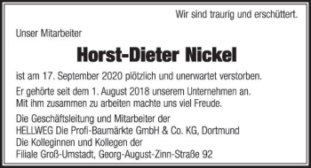Traueranzeige von Horst-Dieter Nickel von vrm-trauer