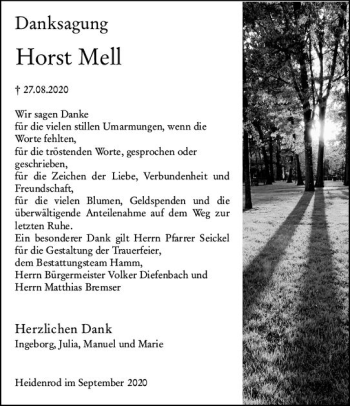 Traueranzeige von Horst Mell von vrm-trauer
