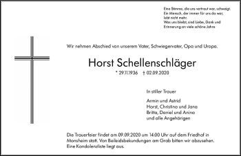 Traueranzeige von Horst Schellenschläger von vrm-trauer