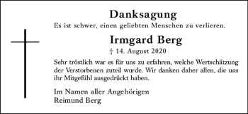 Traueranzeige von Irmgard Berg von vrm-trauer