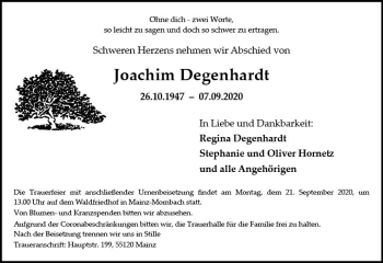 Traueranzeige von Joachim Degenhardt von vrm-trauer
