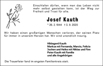 Traueranzeige von Josef Kauth von vrm-trauer
