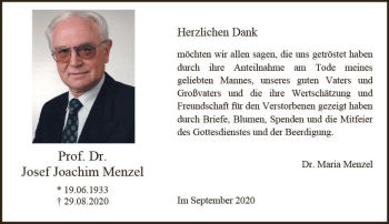 Traueranzeige von Josef Joachim Menzel von vrm-trauer