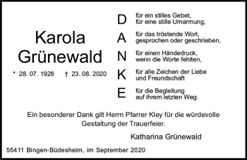 Traueranzeige von Karola Grünewald von vrm-trauer
