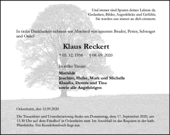 Traueranzeige von Klaus Reckert von vrm-trauer