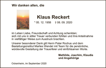 Traueranzeige von Klaus Reckert von vrm-trauer