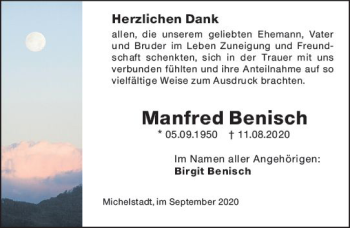 Traueranzeige von Manfred Benisch von vrm-trauer