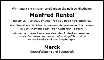 Traueranzeige von Manfred Rentel von vrm-trauer