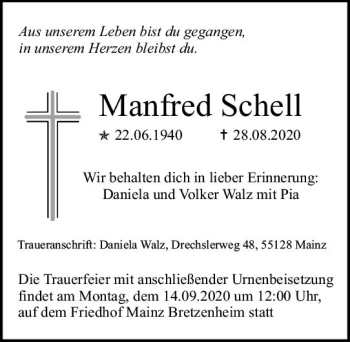 Traueranzeige von Manfred Schell von vrm-trauer