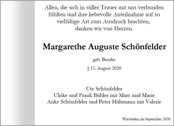 Traueranzeige von Margarethe Auguste Schönfelder von vrm-trauer