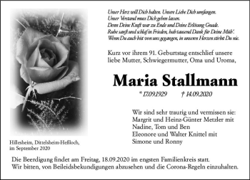 Traueranzeige von Maria Stallmann von vrm-trauer