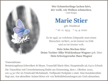 Traueranzeige von Marie Stier von vrm-trauer