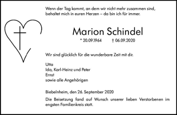 Traueranzeige von Marion Schindel von vrm-trauer