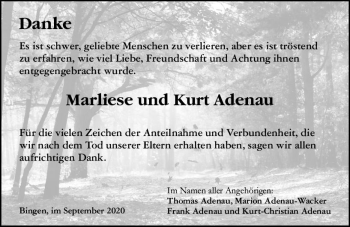 Traueranzeige von Marliese Adenau von vrm-trauer