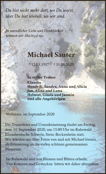 Traueranzeige von Michael Sauter von vrm-trauer