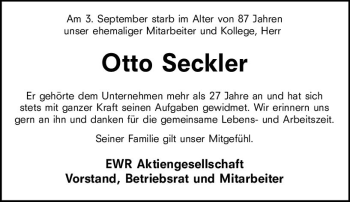 Traueranzeige von Otto Seckler von vrm-trauer
