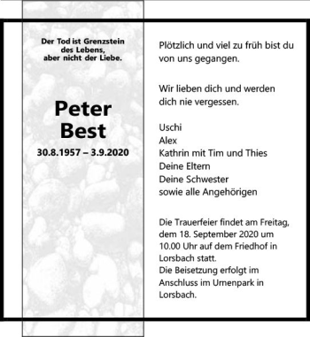 Traueranzeige von Peter Best von vrm-trauer