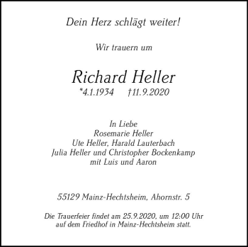 Traueranzeige von Richard Heller von vrm-trauer
