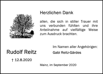 Traueranzeige von Rudolf Reitz von vrm-trauer