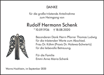 Traueranzeige von Rudolf Hermann Schenk von vrm-trauer