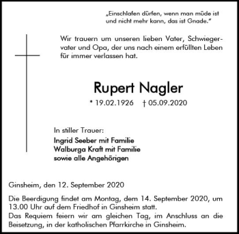 Traueranzeige von Rupert Nagler von vrm-trauer