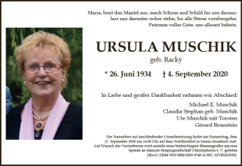 Traueranzeige von Ursula Muschik von vrm-trauer