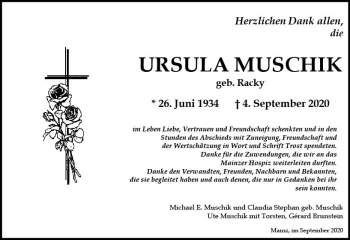 Traueranzeige von Ursula Muschik von vrm-trauer
