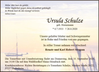 Traueranzeige von Ursula Schulze von vrm-trauer