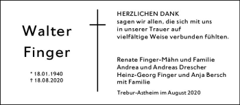 Traueranzeige von Walter Finger von vrm-trauer