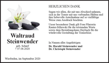Traueranzeige von Waltraud Steinwender von vrm-trauer