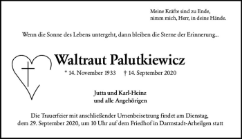 Traueranzeige von Waltraut Palutkiewicz von vrm-trauer