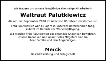 Traueranzeige von Waltraut Palutkiewicz von vrm-trauer