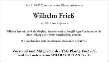 Traueranzeige von Wilhelm Frieß von vrm-trauer