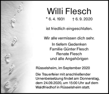 Traueranzeige von Willi Flesch von vrm-trauer