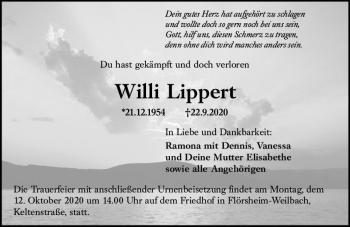Traueranzeige von Willi Lippert von vrm-trauer