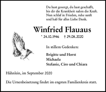 Traueranzeige von Winfried Flauaus von vrm-trauer