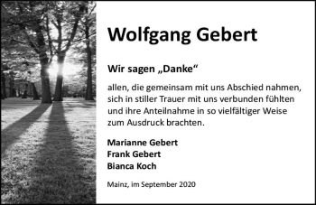 Traueranzeige von Wolfgang Gebert von vrm-trauer