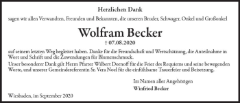 Traueranzeige von Wolfram Becker von vrm-trauer