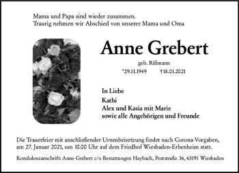 Traueranzeige von Anne Grebert von vrm-trauer