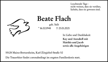 Traueranzeige von Beate Flach von vrm-trauer
