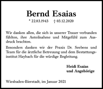 Traueranzeige von Bernd Esaias von vrm-trauer