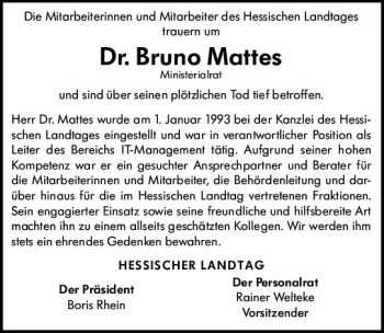 Traueranzeige von Bruno Mattes von vrm-trauer