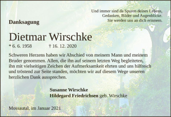Traueranzeige von Dietmar Wirschke von vrm-trauer